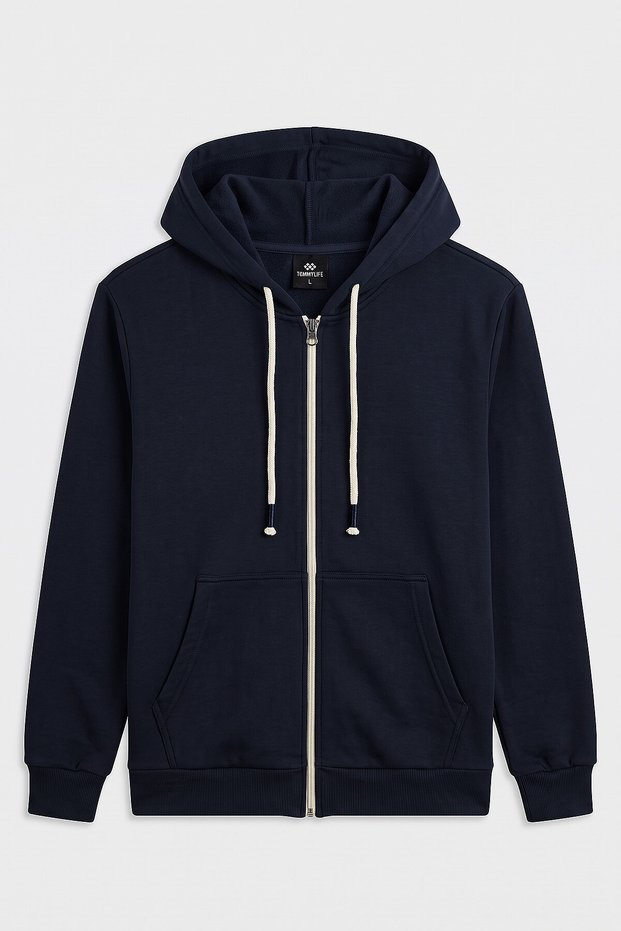 Navy Blue Standard Fit Basic Zippered Men's Sweatshirt - 88514