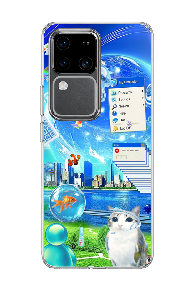 Vivo V30 5g Compatible Transparent Phone Case with Jellyfish and Cat Print