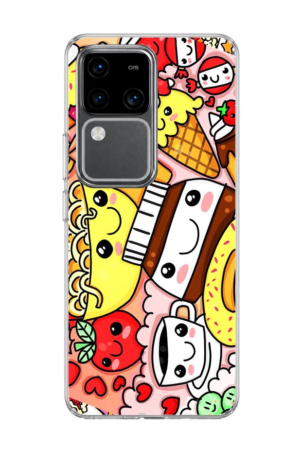 Vivo V30 5g Compatible Cute Colorful Food Printed Transparent Phone Case