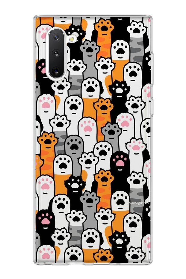 Samsung Galaxy Note 10 Compatible Colorful Cat Paw Printed Transparent Phone Case