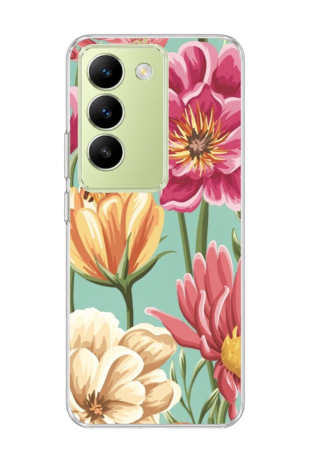 Vivo V30 Lite 4g Compatible Big Flower Mint Green Printed Transparent Phone Case