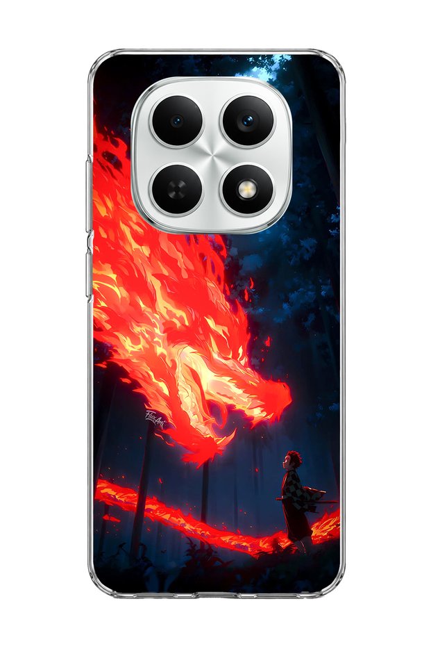 Redmi Note 15 4g Compatible Fire Dragon Forest Printed Transparent Phone Case