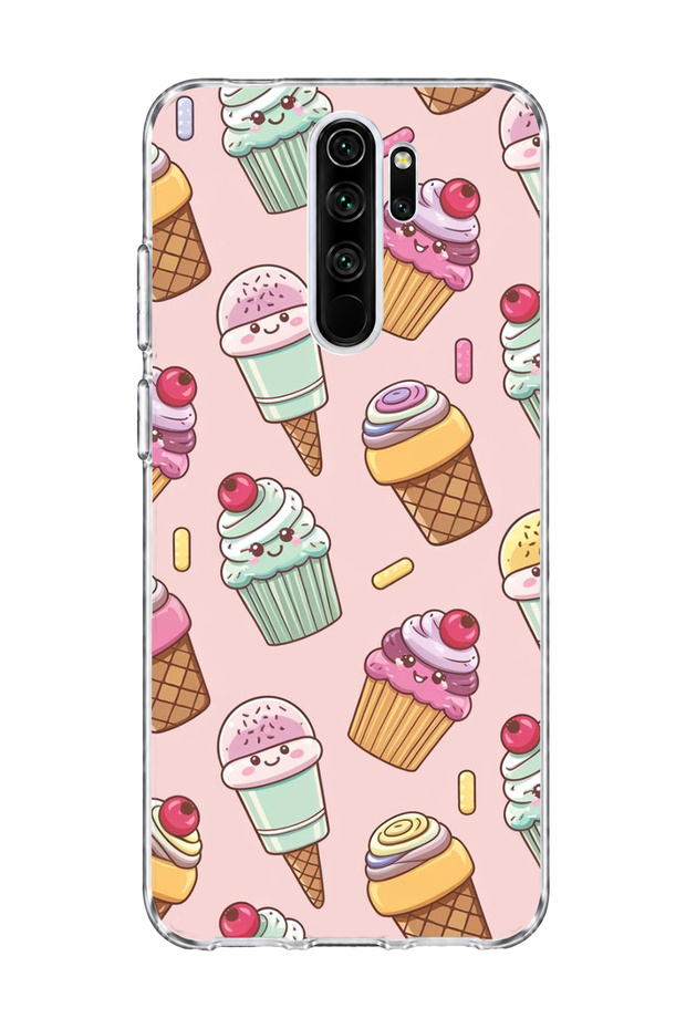 Redmi Note 8 Pro Compatible Ice Cream Cake Pink Printed Transparent Phone Case