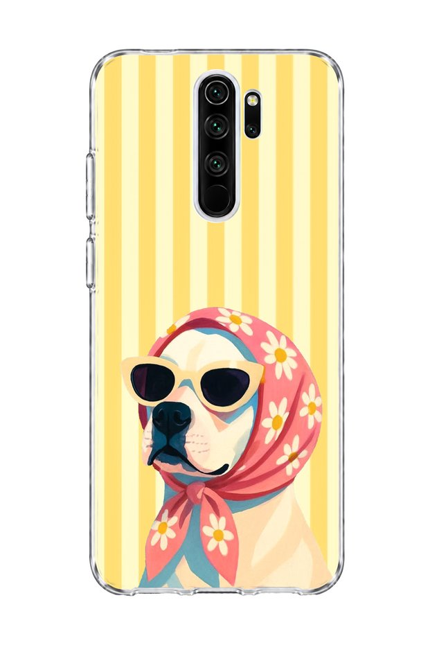 Redmi Note 8 Pro Compatible Transparent Phone Case with Scarf and Glasses Printed Dog Design