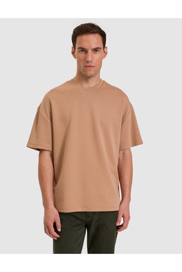 Camel Oversize Fit Crew Neck T-Shirt 50331636-Vr015