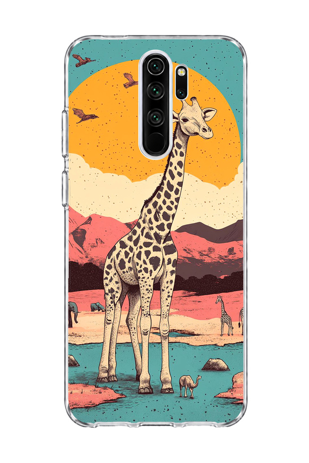 حافظة هاتف شفافة متوافقة مع Redmi Note 8 Pro مطبوع عليها زهرة الغزال عند غروب الشمس