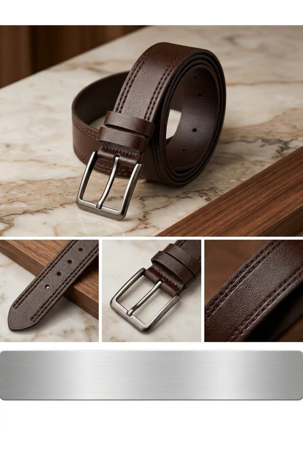 100% Genuine Leather Stitched Bison Leather Belt