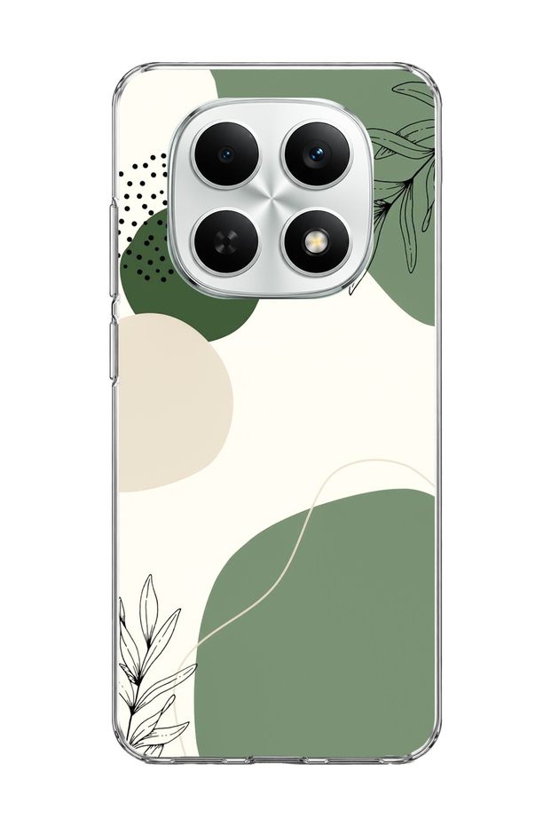 Redmi Note 15 4g Compatible Green Abstract Leaf Printed Transparent Phone Case
