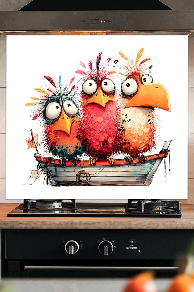 Cute & Funny Birds Adhesive Foil Sticker for Kitchen Countertop and Stove Back (60 X 54 cm) - Model 17