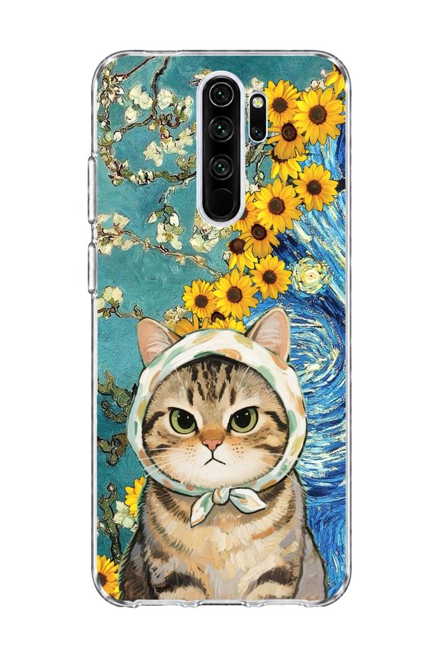 Redmi Note 8 Pro Compatible Starry Night Tabby Cat Printed Transparent Phone Case