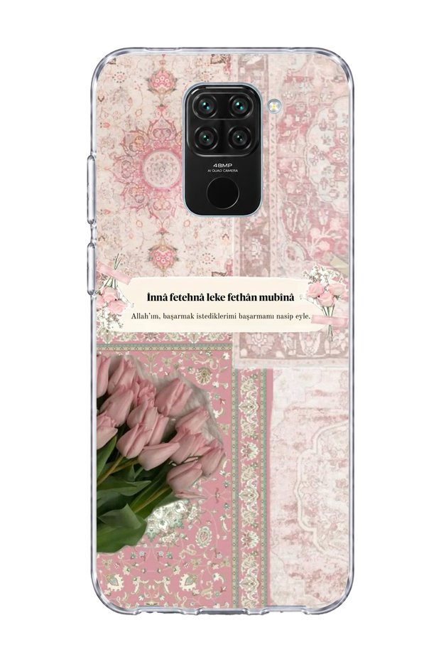 Redmi Note 9 Compatible Pink Tulip Prayer Printed Transparent Phone Case