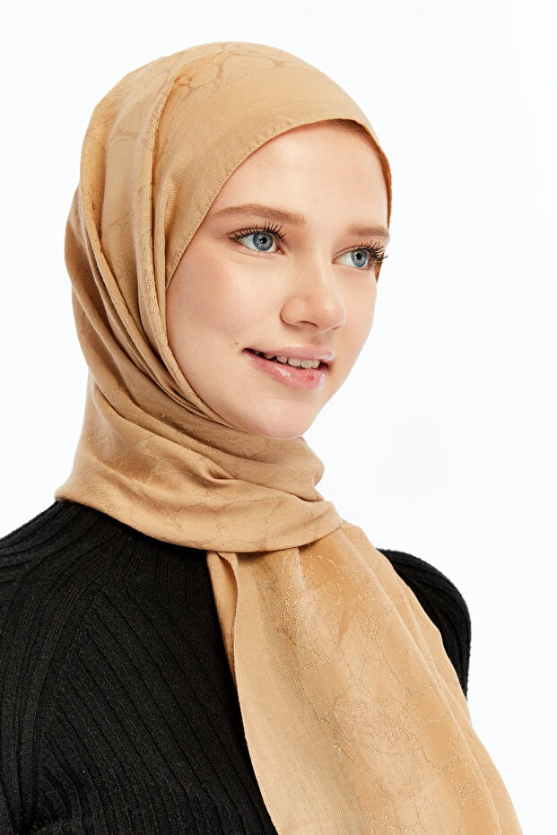 60% Lyocell 40% Cotton Alia Vo Marble Patterned Shawl_Camel