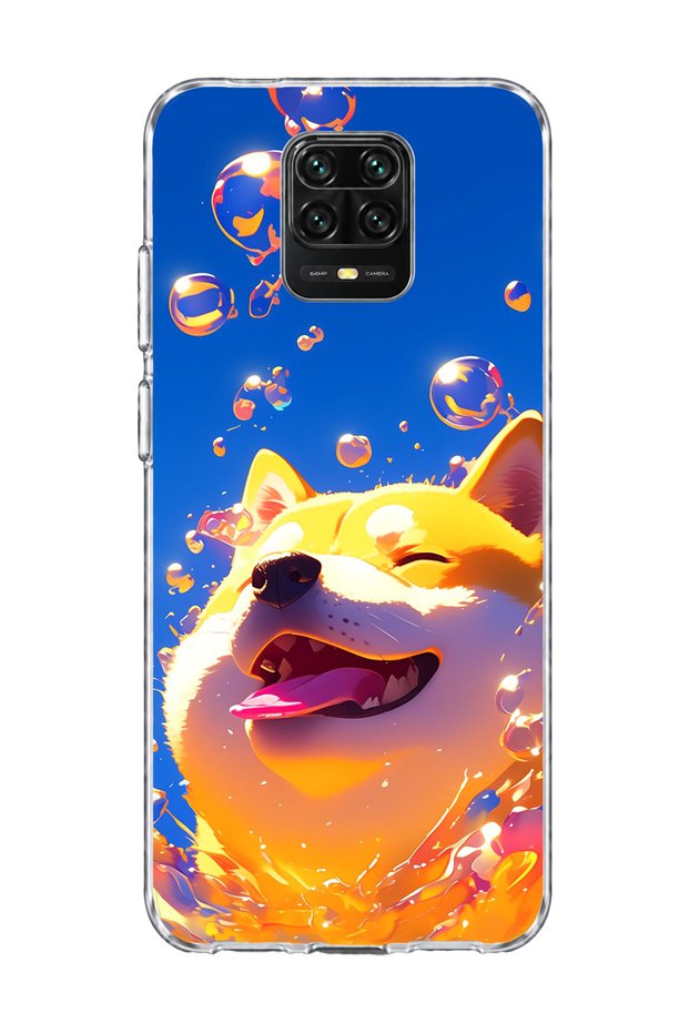 Redmi Note 9 Pro Compatible Smiling Dog Bubble Printed Transparent Phone Case