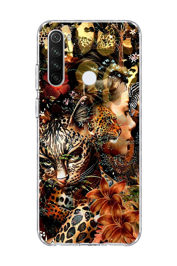 حافظة هاتف شفافة مطبوعة بطبعة جلد الفهد الذهبية متوافقة مع هاتف Redmi Note 8