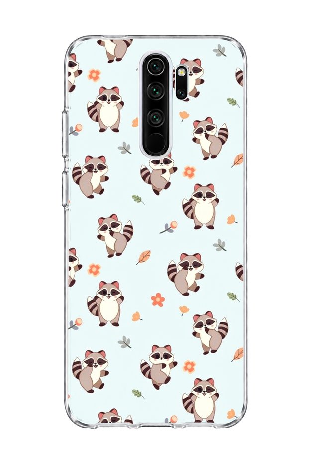 Redmi Note 8 Pro Compatible Cute Raccoon Printed Transparent Phone Case