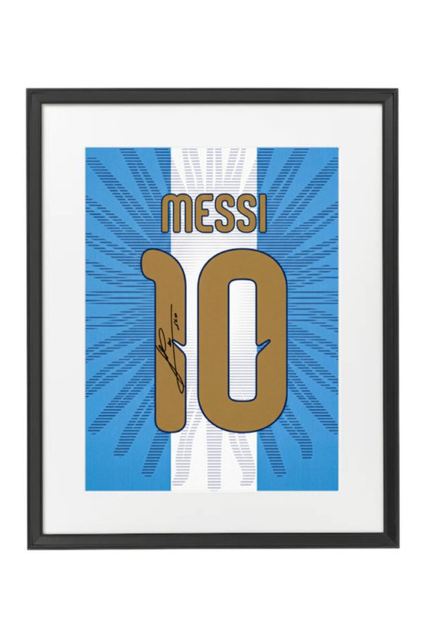 Lionel Messi Argentina farewell Jersey #10 with Printed Autograph Framed Poster 50x40cm , Soccer Memorabilia Gift for Football Fans