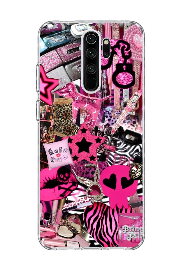 Redmi Note 8 Pro Compatible Pink Star Zebra Printed Transparent Phone Case