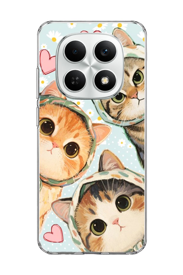 Redmi Note 15 4g Compatible Three Cats Heart Printed Transparent Phone Case with Scarf
