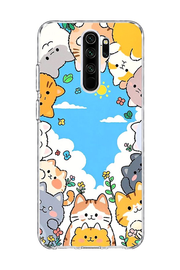 Redmi Note 8 Pro Compatible Cats Blue Sky Printed Transparent Phone Case