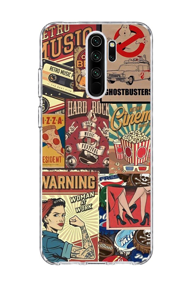 Redmi Note 8 Pro Compatible Old Poster Collage Printed Transparent Phone Case