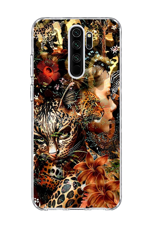 حافظة هاتف شفافة مطبوعة بطبعة جلد الفهد الذهبية متوافقة مع هاتف Redmi Note 8 Pro