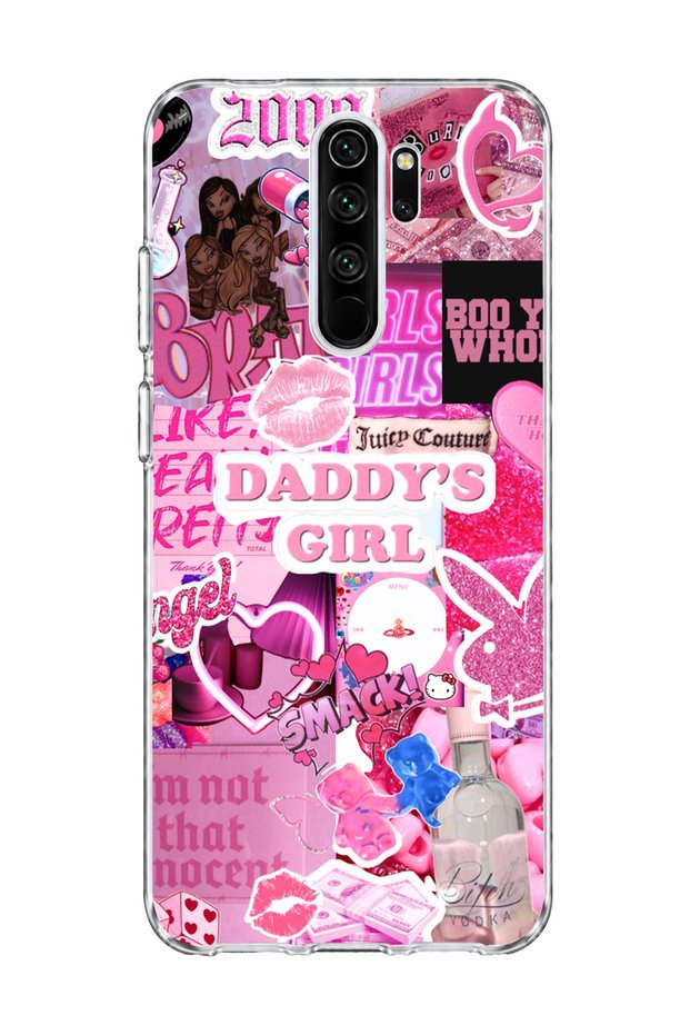 Redmi Note 8 Pro Compatible Pink Lip Heart Printed Transparent Phone Case