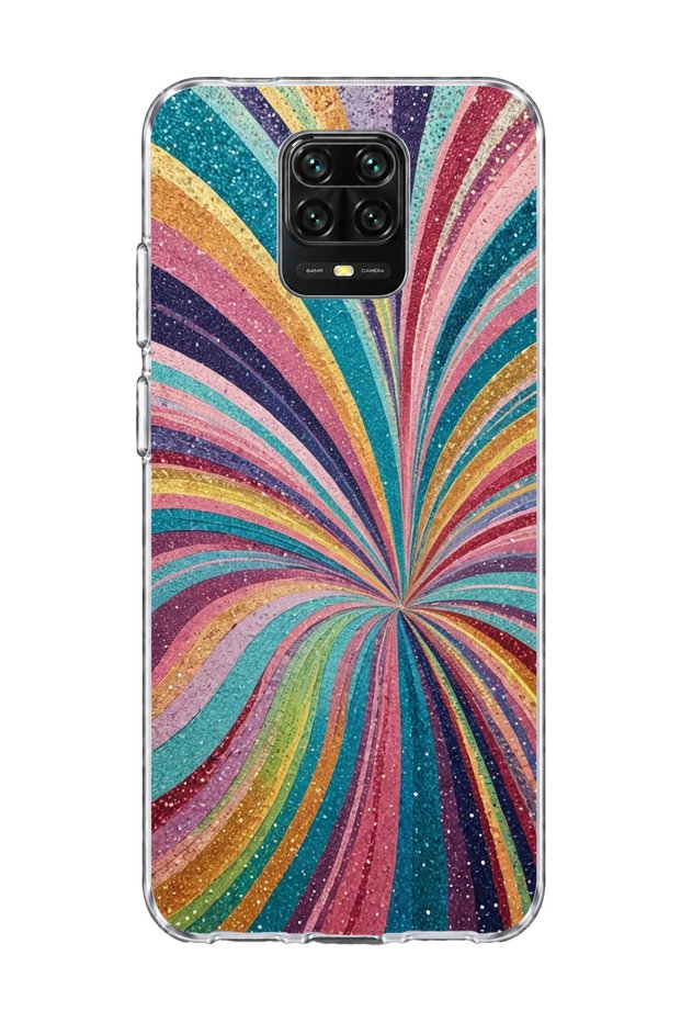 Redmi Note 9 Pro Compatible Transparent Phone Case with Silver Color Beam Printed Design