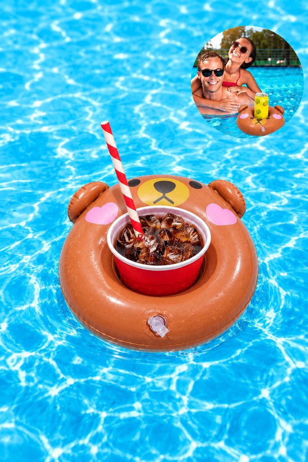 Bear Cup Holder Inflatable - Floating Drink Holder - Cute Bear Cup Holder - Inflatable Marine Cup Holder - Inflatable Cup Holder with Bear Figure
