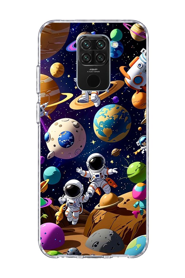 Redmi Note 9 Compatible Cute Astronaut Planet Printed Transparent Phone Case