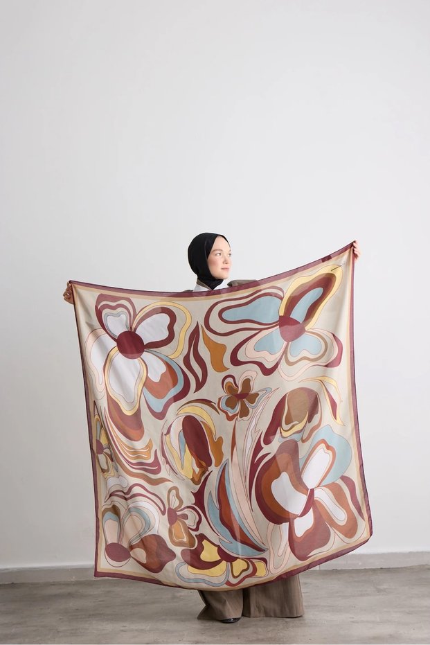 140X140 Palette Patterned Cotton Shawl Scarf İğde