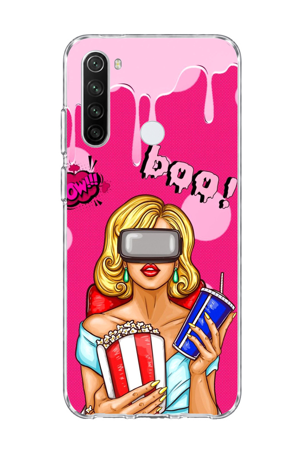 Redmi Note 8 Compatible Blonde Woman Popcorn Printed Transparent Phone Case