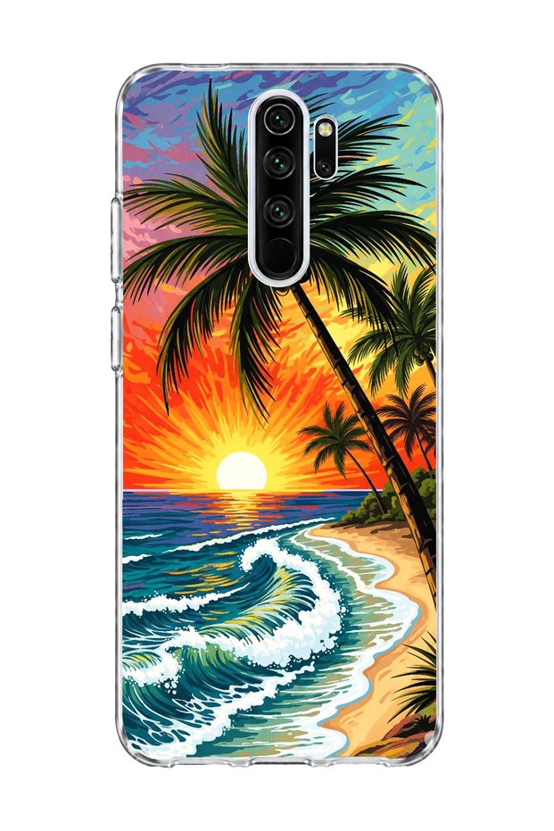Redmi Note 8 Pro Compatible Palm Coast Oil Painting Printed Transparent Phone Case