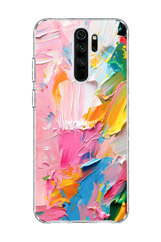 حافظة هاتف شفافة مطبوعة باللون الوردي متوافقة مع هاتف Redmi Note 8 Pro