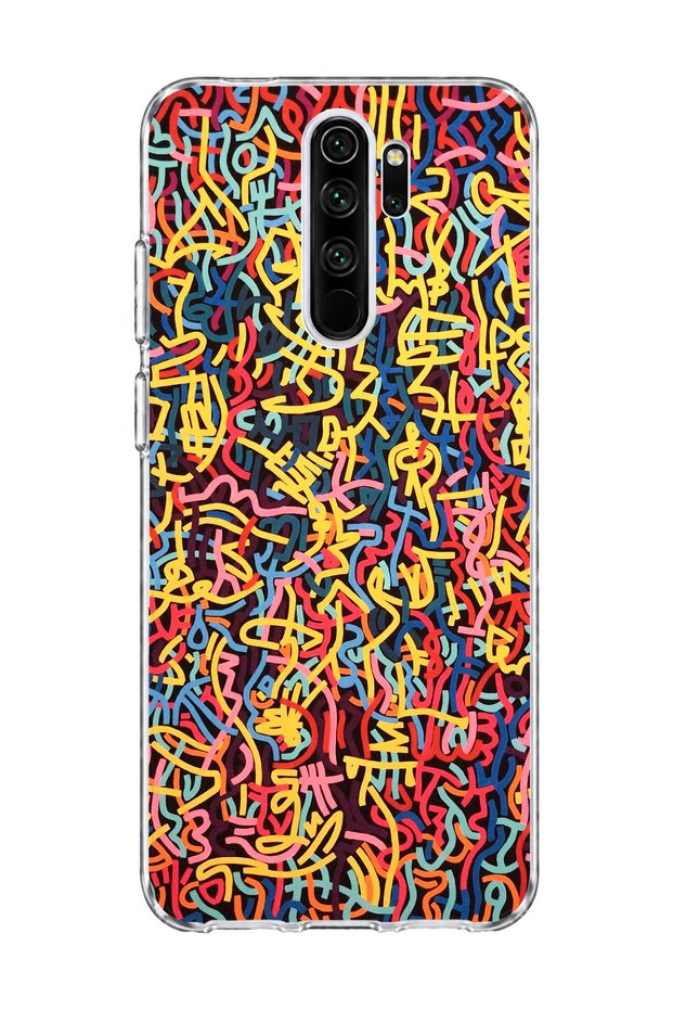 Redmi Note 8 Pro Compatible Colorful Mixed Line Printed Transparent Phone Case