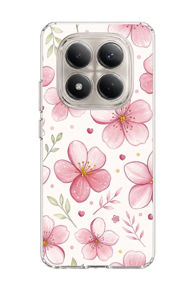 Redmi Note 15 Pro 5G Compatible Transparent Phone Case with Pink Cherry Blossom Print