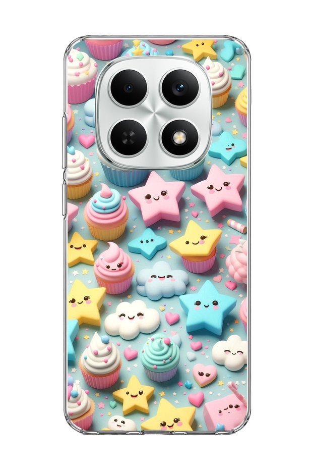 Redmi Note 15 4g Compatible Pastel Cake Star Printed Transparent Phone Case