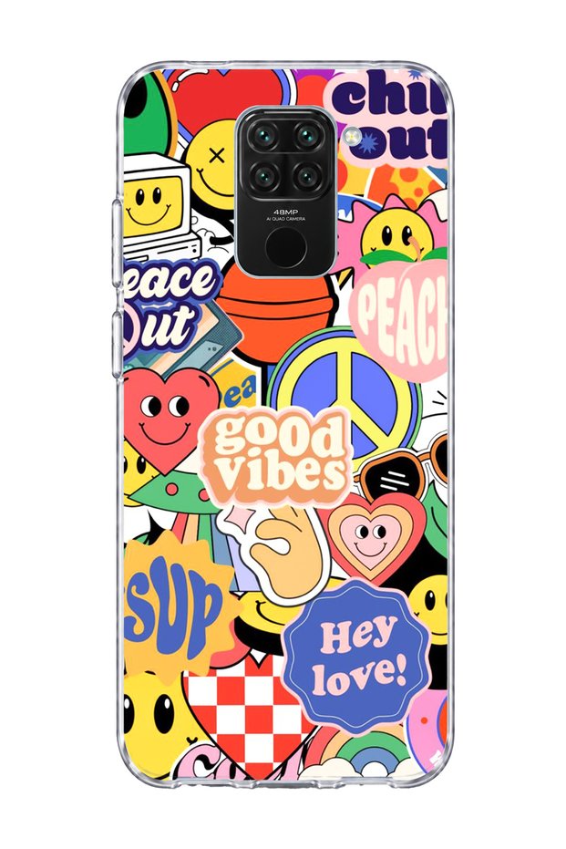 Redmi Note 9 Compatible Smiley Face Sticker Printed Transparent Phone Case
