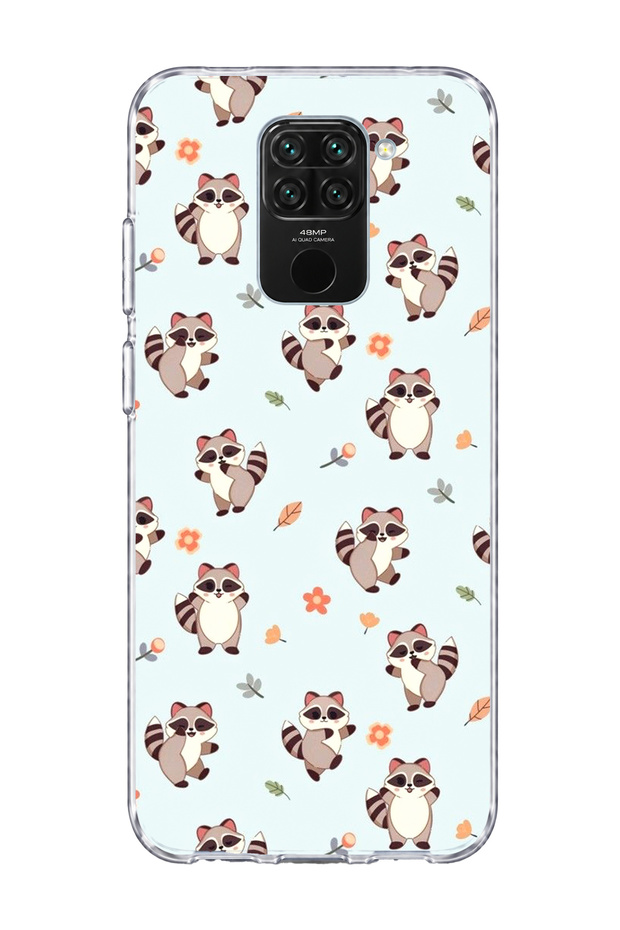 Redmi Note 9 Compatible Cute Raccoon Printed Transparent Phone Case