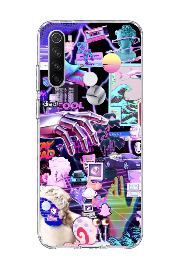 Redmi Note 8 Compatible Neon Purple Collage Printed Transparent Phone Case