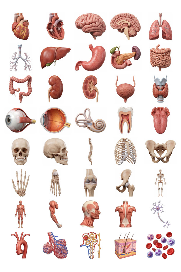 Anatomy Sticker Set 3D Realistic 40 Pieces Organ Skeleton Medical Student Agenda Sticker