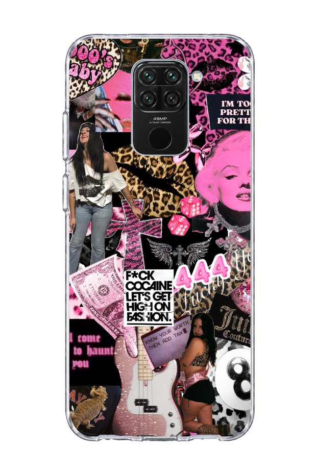 Redmi Note 9 Compatible Pink Leopard Fashion Printed Transparent Phone Case
