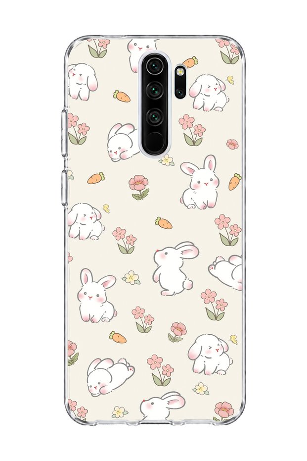 Redmi Note 8 Pro Compatible Cute Rabbit Flower Printed Transparent Phone Case