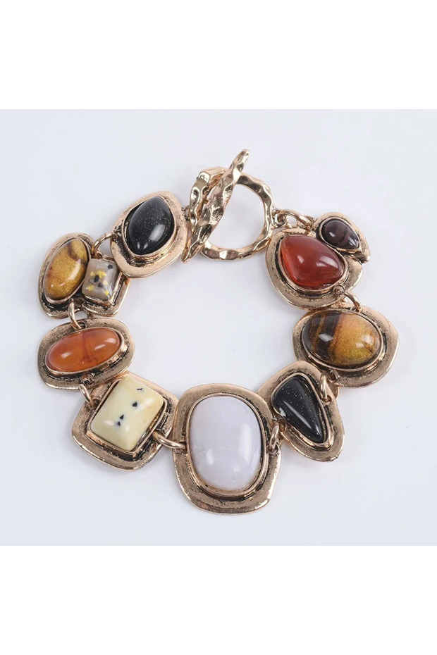 ASL70576 Bohemian Multicolor Resin Stone Charm Bracelet Irregular Stone Bracelet Unique Design Women