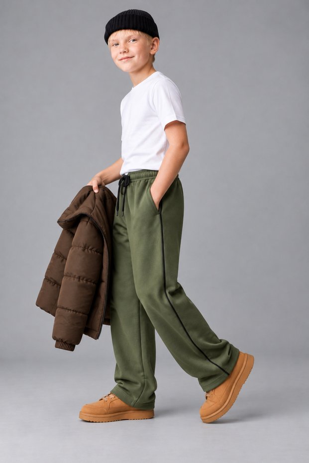 Boys' and Teenagers' Wide Leg Sweatpants with Side Piping