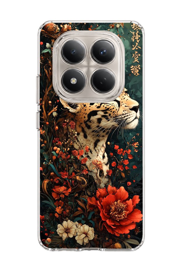 Redmi Note 15 Pro 4g / 5g Compatible Leopard Red Flower Printed Transparent Phone Case