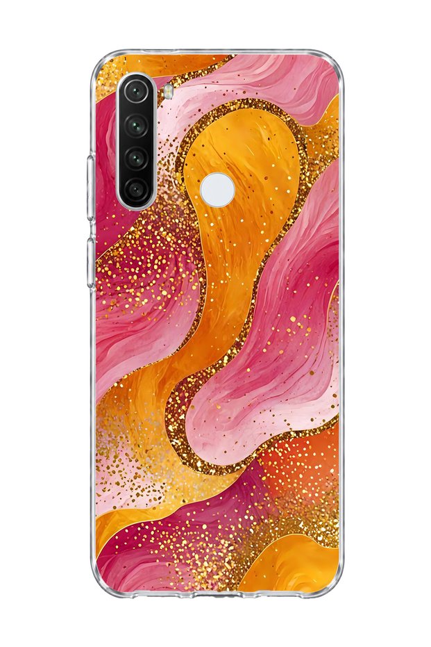 Redmi Note 8 Compatible Gold Glitter Wave Printed Transparent Phone Case