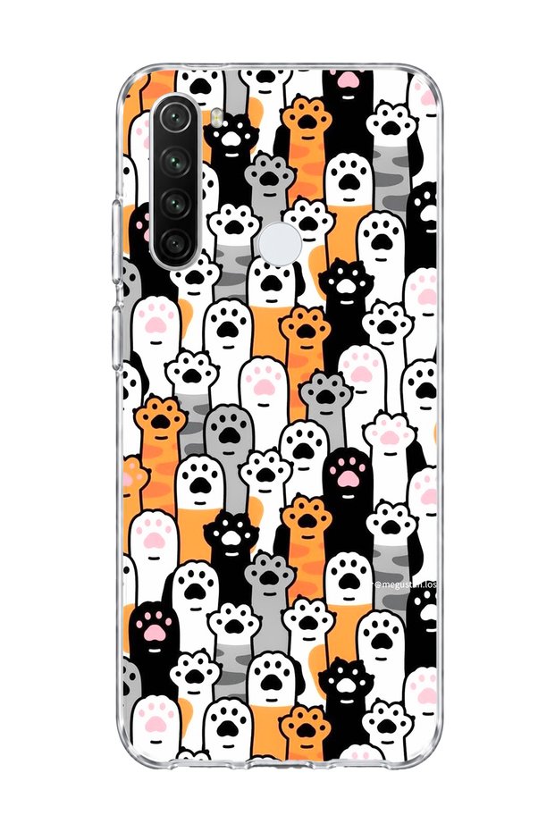 Redmi Note 8 Compatible Colorful Cat Paw Printed Transparent Phone Case