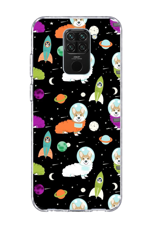 Redmi Note 9 Compatible Astronaut Dog Printed Transparent Phone Case