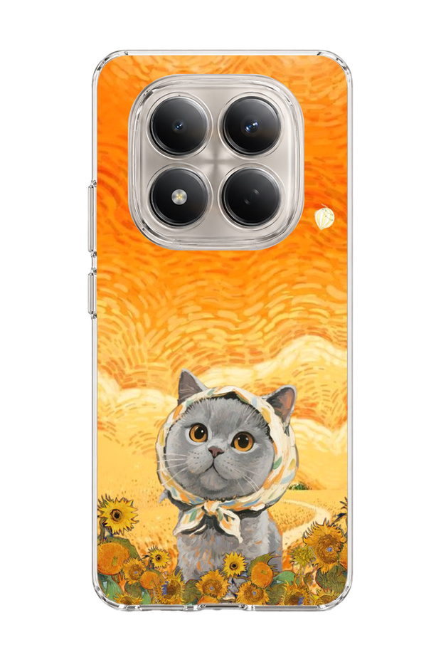 Redmi Note 15 Pro 4g / 5g Compatible Gray Cat Sunflower Printed Transparent Phone Case with Scarf
