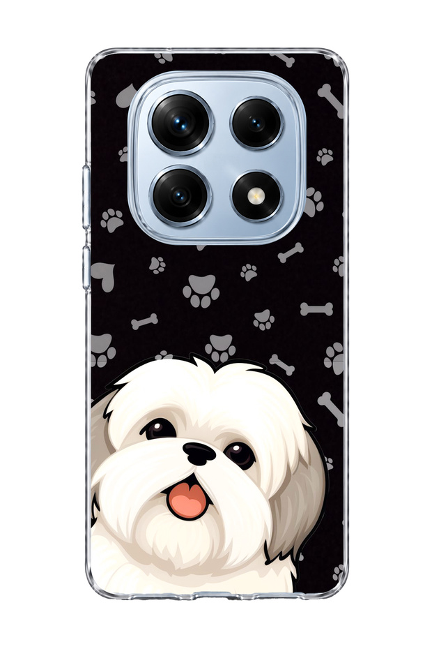 Redmi Note 14 Pro 4g Compatible White Dog Black Paw Printed Transparent Phone Case